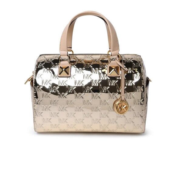 Michael Kors Handbags - Michael Michael Kors Grayson Logo Embossed Medium Satchel Bag ROSE Gold NWD